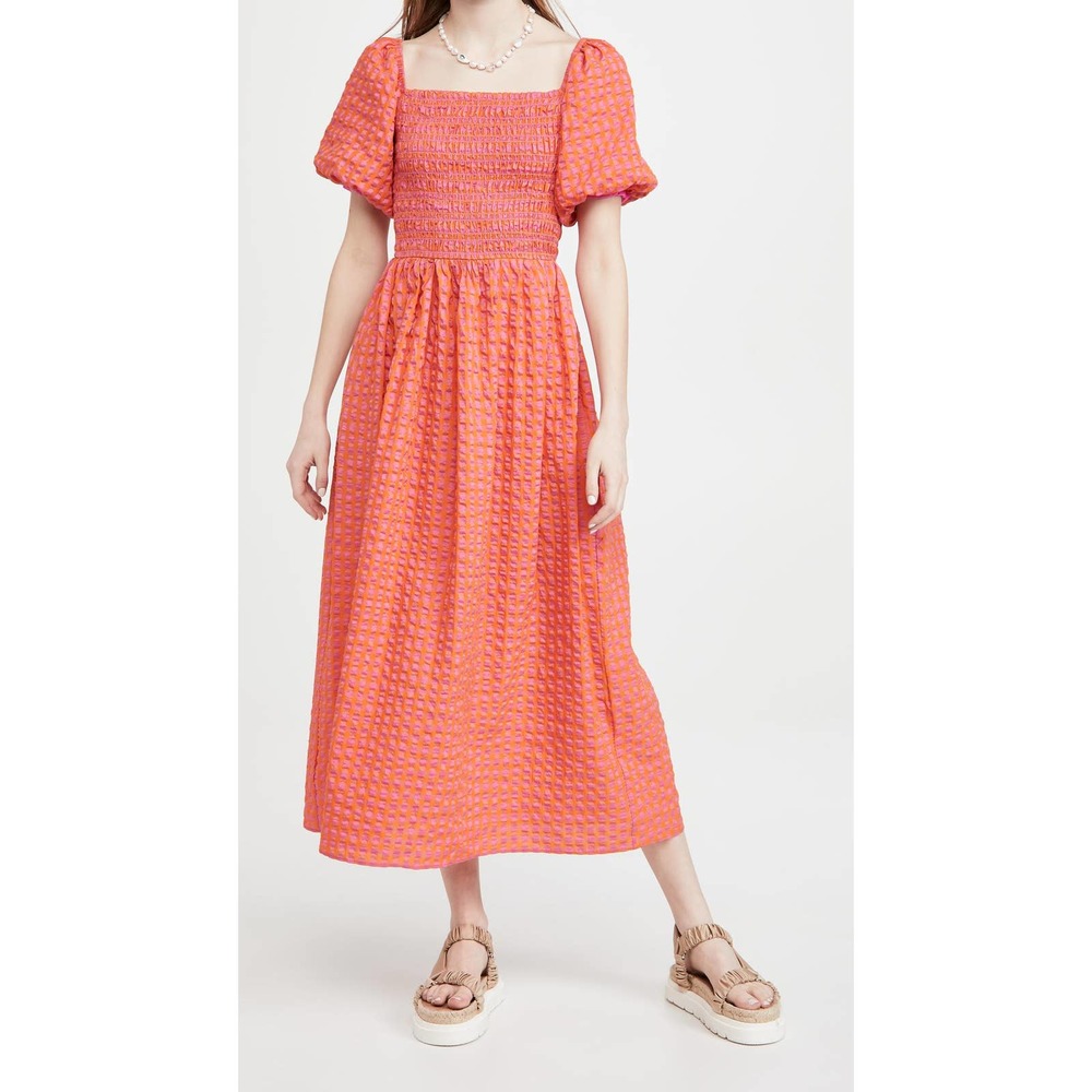 Never Fully Dressed Orange Gingham Midi Dress